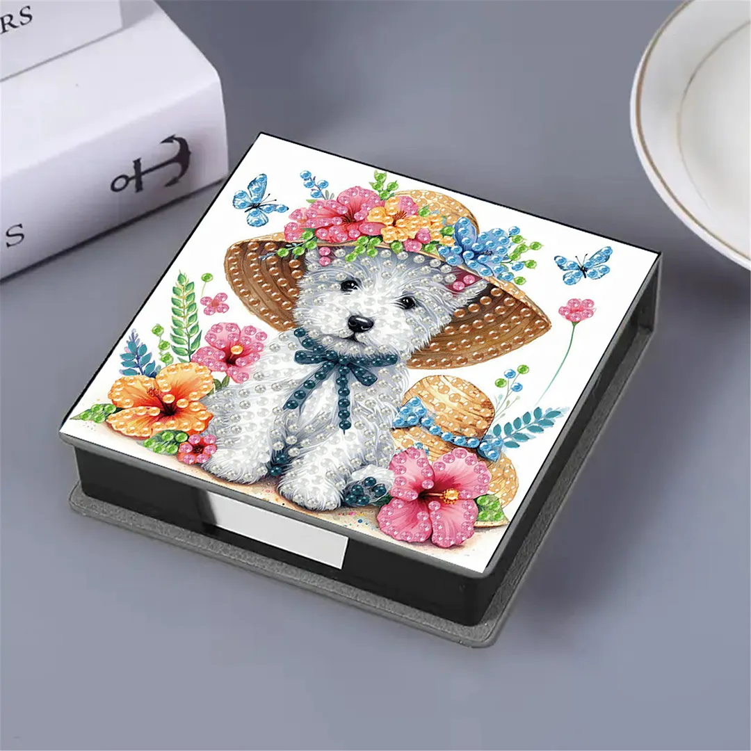 5D Puppy DIY PU Diamond Painting Notecard Box with 160 Sheets Paper Note Holder