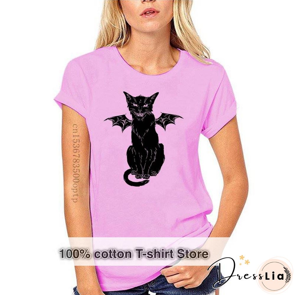 New Cotton T Shirt Funny Gothic Retro Devil Cat Artwork Print Short Sleeve Tops Tees Fashion Casual T Shirt Brand Clothing