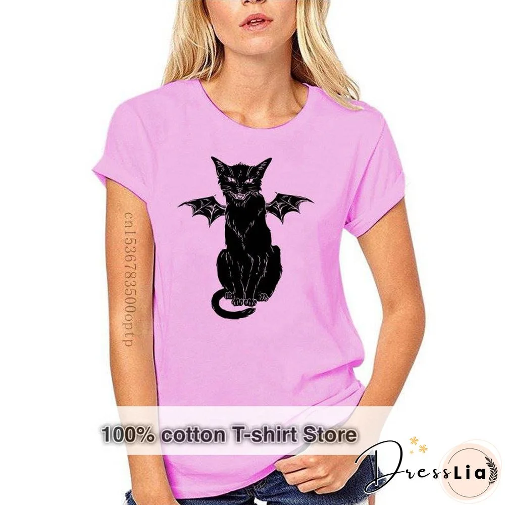 New Cotton T Shirt Funny Gothic Retro Devil Cat Artwork Print Short Sleeve Tops Tees Fashion Casual T Shirt Brand Clothing