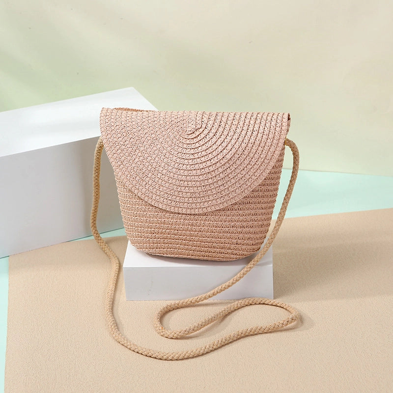 Women’s Straw Solid Color Beach Weave Square Zipper Flip Cover Straw Bag