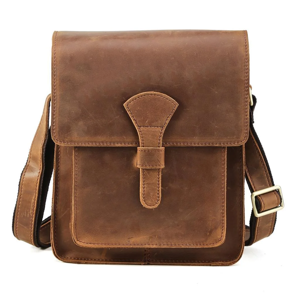 Vintage Style Handmade crazy horse leather men's messenger bag