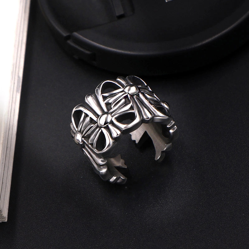 Jewelry Retro Vintage Style Punk Letter Argyle 304 Stainless Steel Asymmetrical Rings