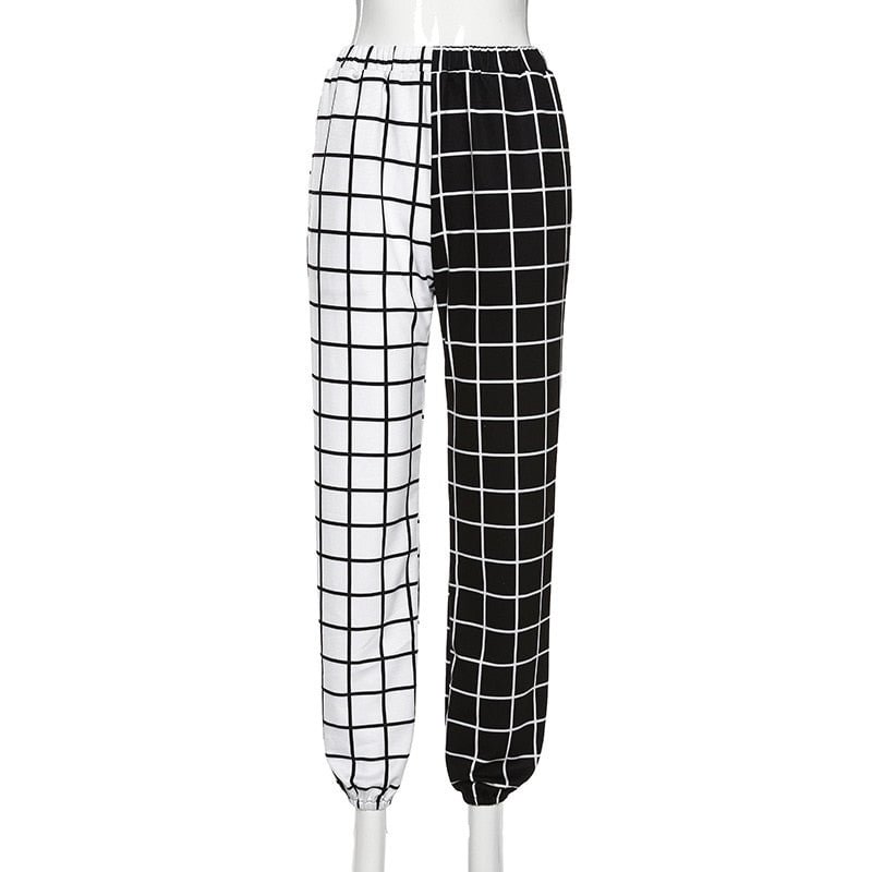 Contrast Cargo Pant For Women Loose Hight Waist Plaid Jogging Trousers Sporty Pants Elasticity Sportpants 2020Summer