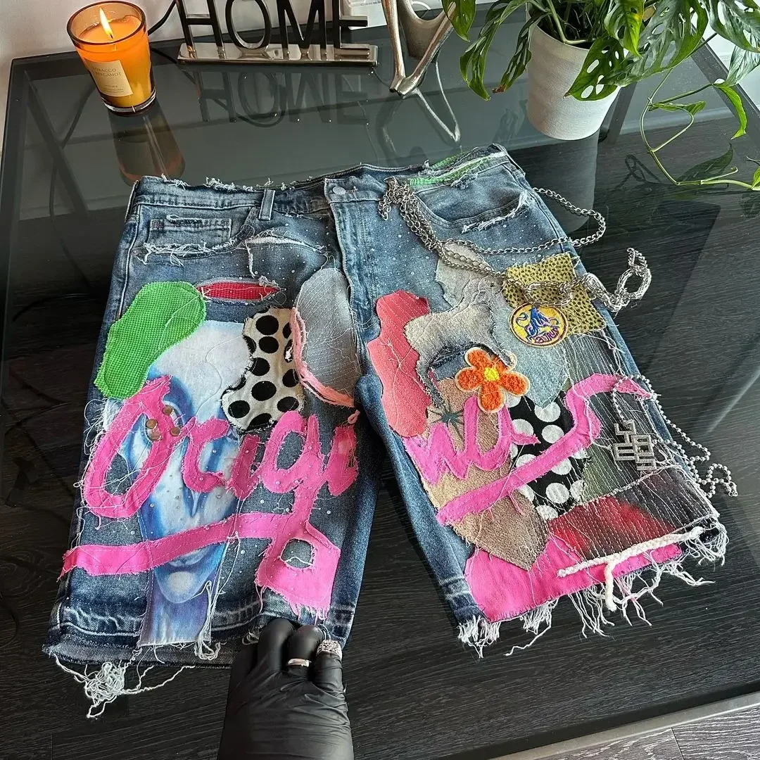 Russellthebrand Panoramikptv Y2K Outfits – Mens and Womens Gothic Graffiti Shorts for Retro Streetwear  