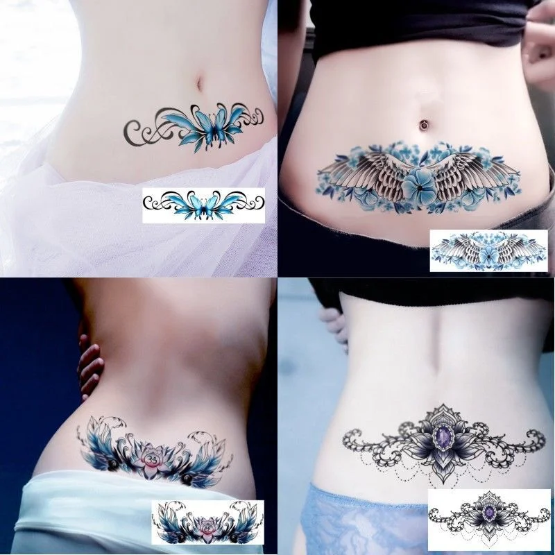 Sdrawing 4/5/9/10/18 PIeces Long Lasting Blue Flower Jewelry Tattoo Sticker Sexy Belly Block Scar Stretch Marks Waterproof Tattoo Sticker