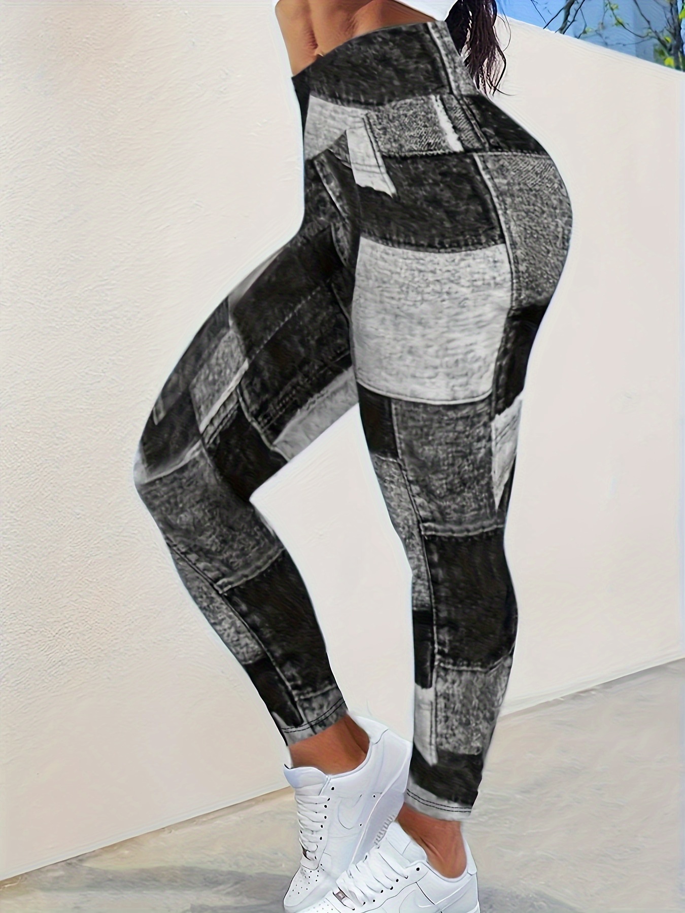 Plus Size 1XL-5XL Butt Shaping High Waist Sports Leggings Women's Plaid Print Yoga Leggings