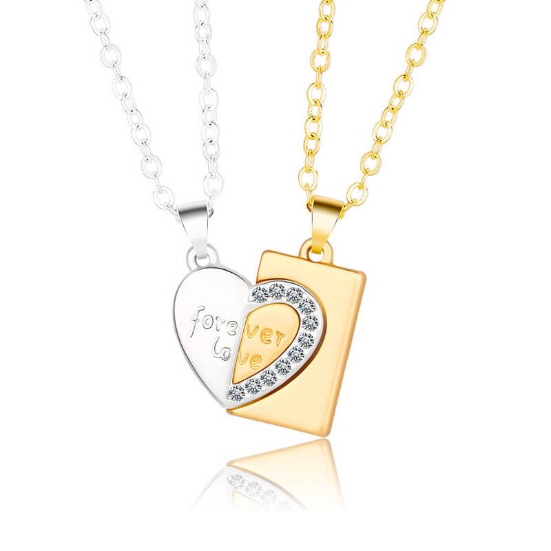 Heart-shaped patchwork pendant couple necklace