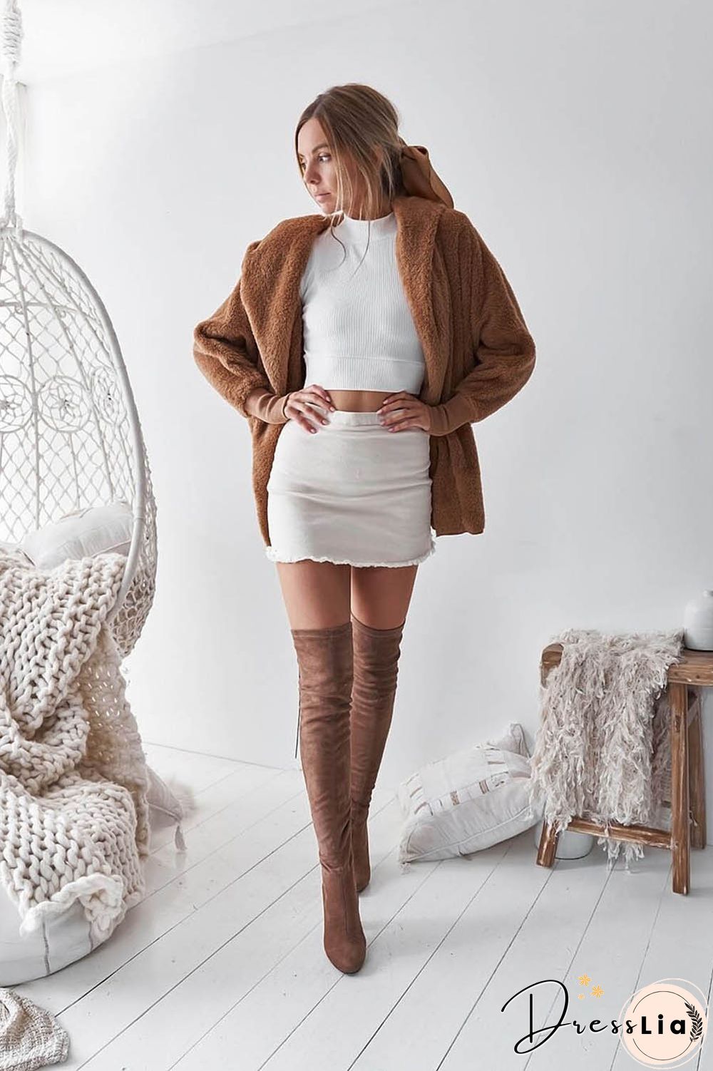 Long Sleeve Plain Hooded Sweater