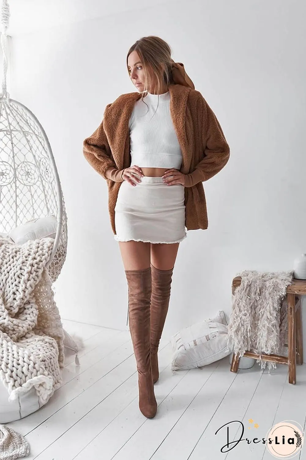 Long Sleeve Plain Hooded Sweater