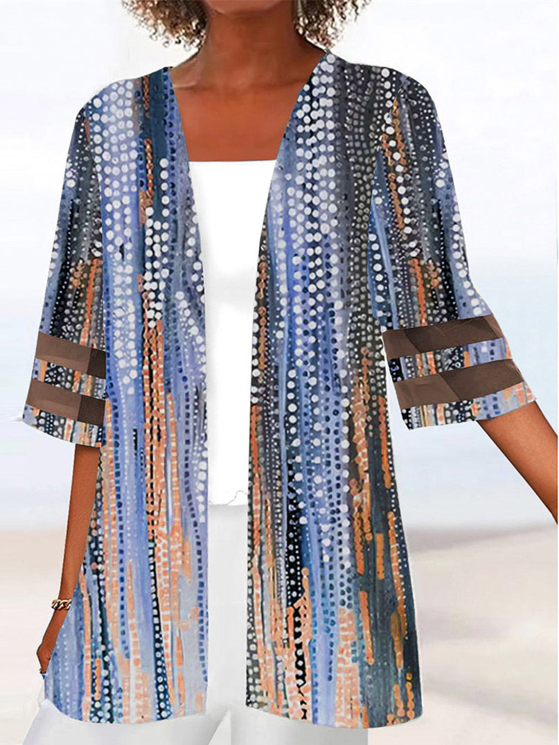 Women Half Sleeve Scoop Neck Polka Dot Colorblock Two-Pieced Tops