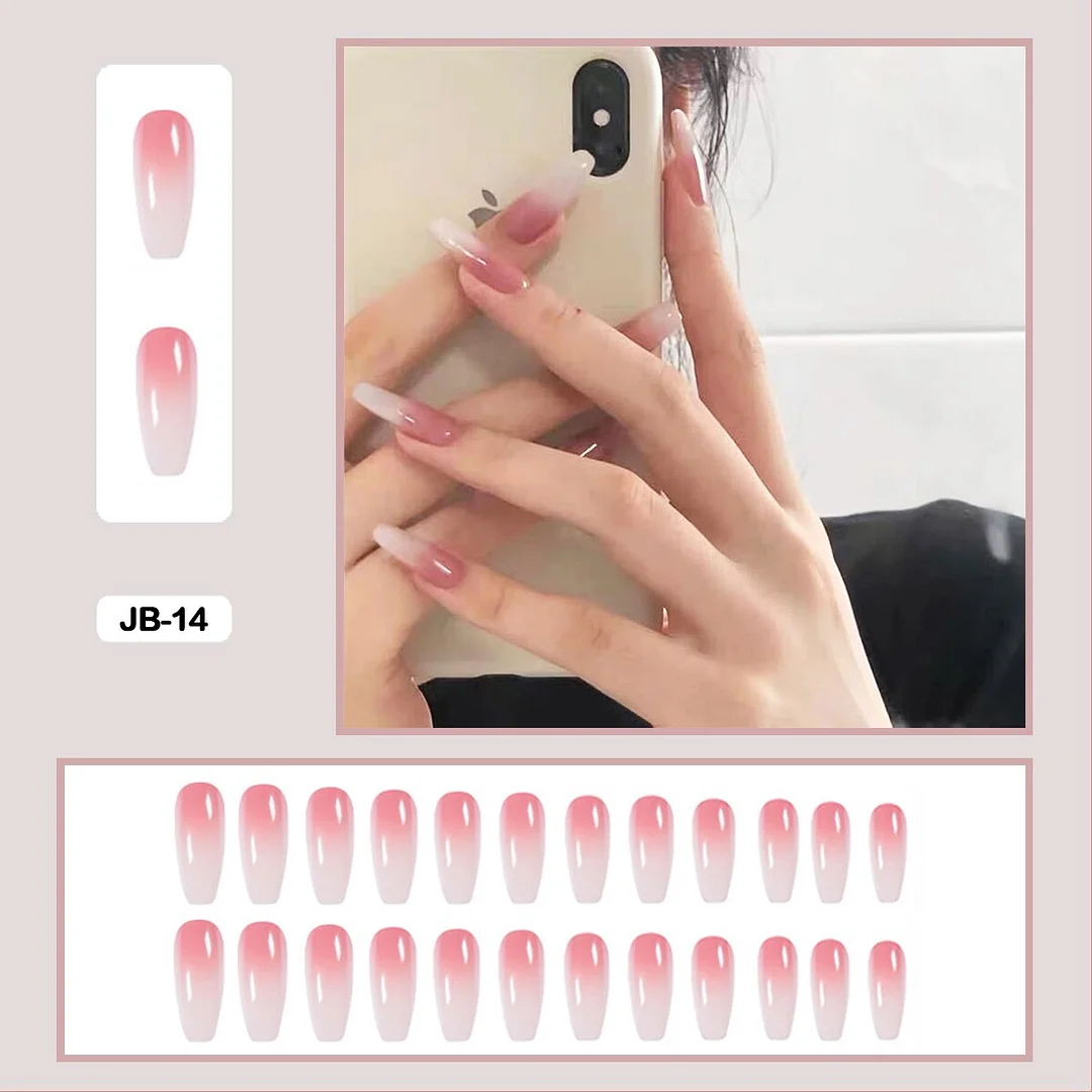 24pcs Gradient Long Trapezoidal Ballet Wearable False Nails Nail Art Fake Nails With Glue And Wearing Tools-Nail Inspo