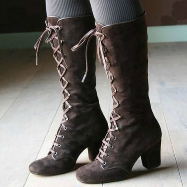 Women Cozy Lace Up Elegant Mid-heel Shoes Knee High Boots Fashion Steampunk Gothic Vintage Style Retro Punk Boots - Shop Trendy Women's Clothing | LoverChic