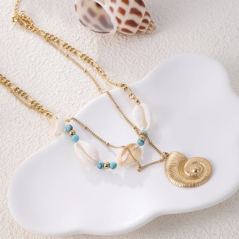 Beach Conch Shell 304 Stainless Steel Double Layer Necklaces Necklace