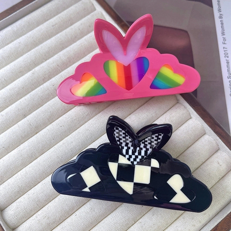 New Love Rainbow Butterfly Clip High-level Color-matching Acetic Acid Hairpin Sweet Cute Female Shark Clip Hair Accessories