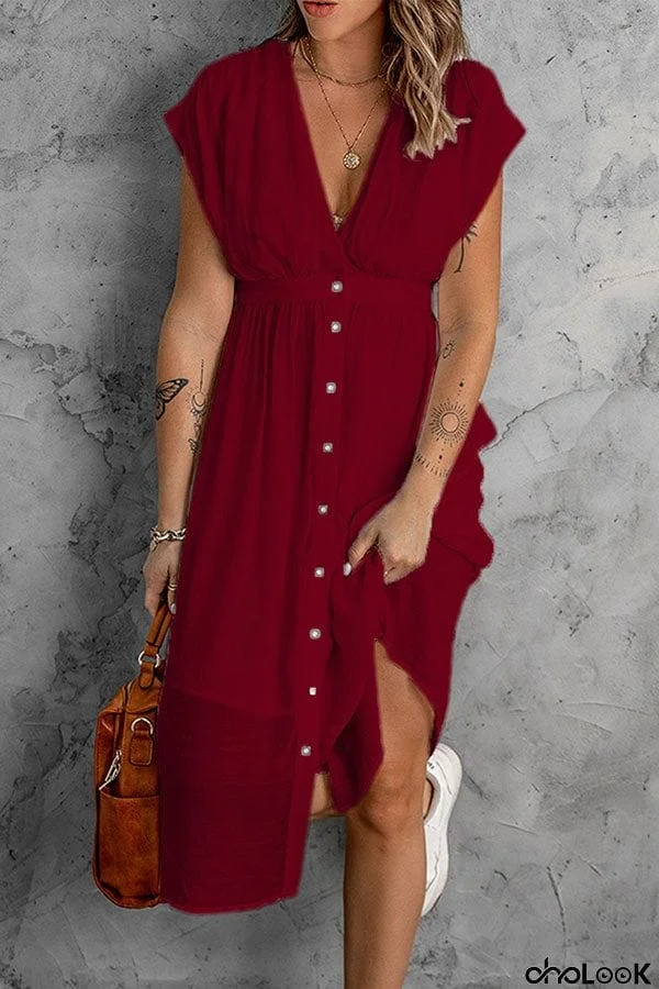 Double-layer tulle deep V short-sleeved waist dress