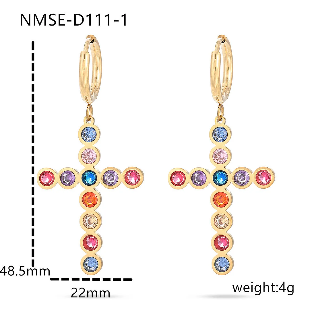 Cross Colored Diamond Titanium Steel Earrings