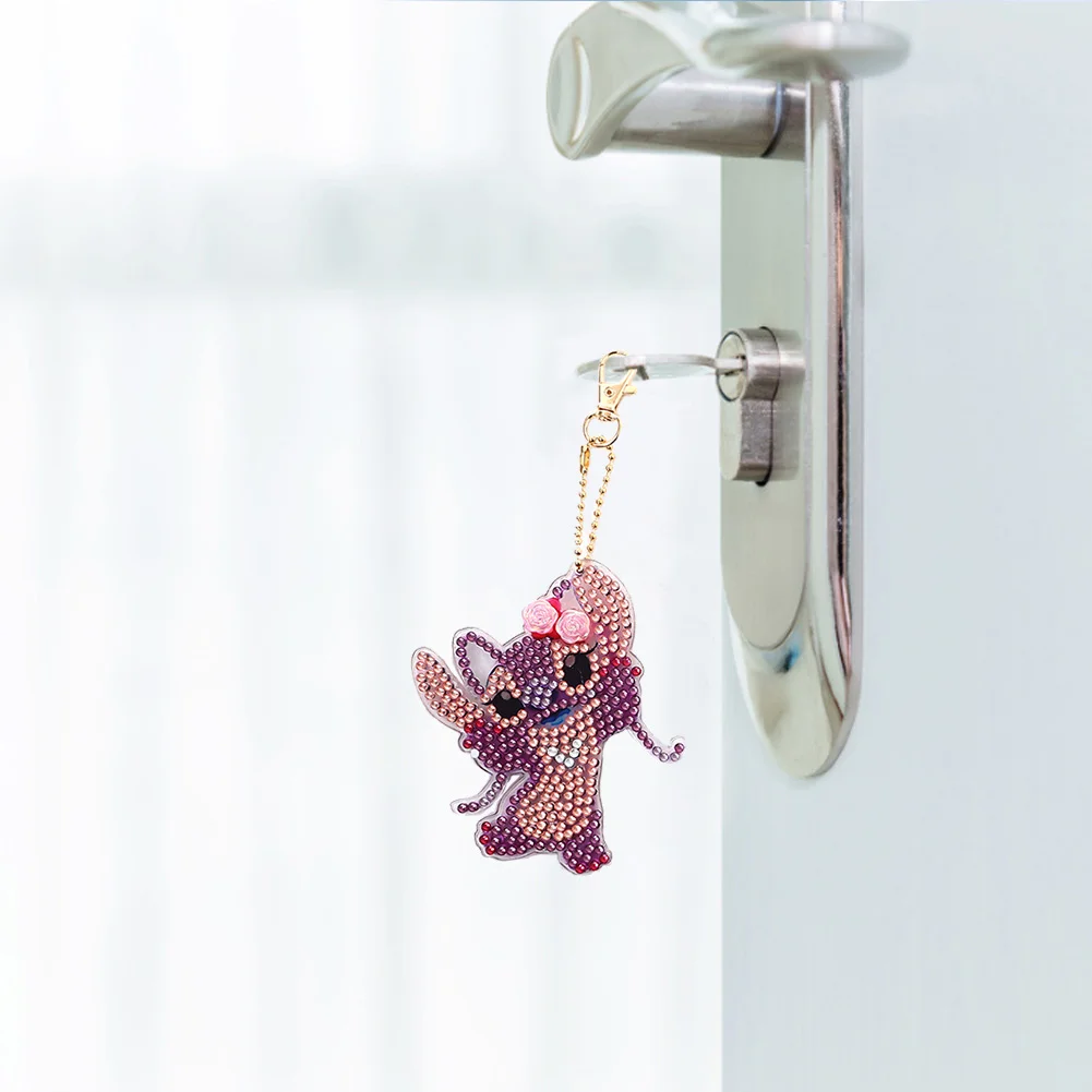 4pcs Mosaic Stitch Diamond Painting Keychain 5D DIY Rhinestone Keyring Kit(Double Sided)