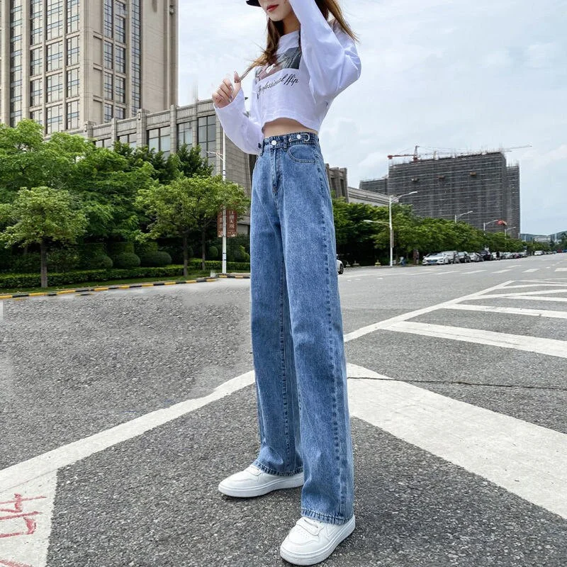 Straight Jeans Women Full Length Korean Style Chic Trendy Slim Ulzzang Streetwear College Students All-match Popular Hipster Ins