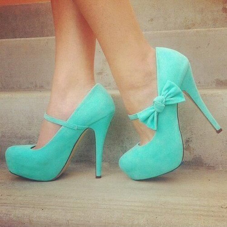 Turquoise Bow Mary Jane Pumps Suede Platform Heels|FSJshoes