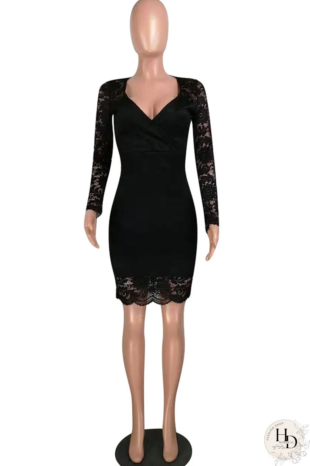 Red Lace Casual Cap Sleeve Long Sleeves V Neck Step Skirt Knee-Length lace Solid Patchwork Broken flower