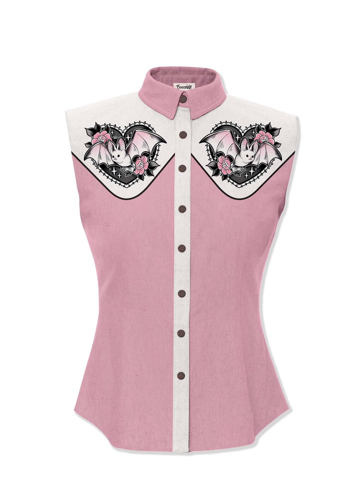 【Jazmin Marsella X Boozelele】Love Bat And Flower - Women‘S 100% Cotton Sleeveless Shirt