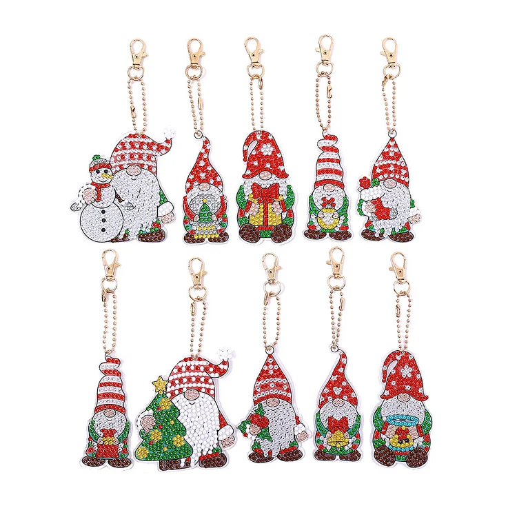 10/21pcs Diamond Painting Keychain DIY Christmas Gnome Bag Accessories Gifts
