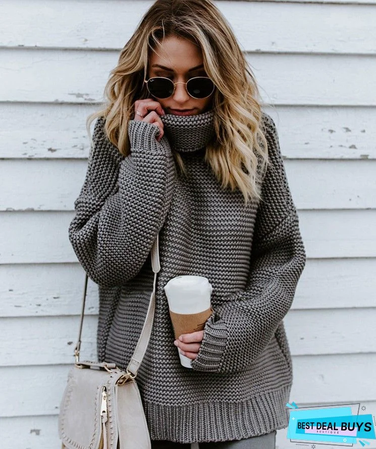 High-Neck Long Sleeves Knitting Sweater Tops