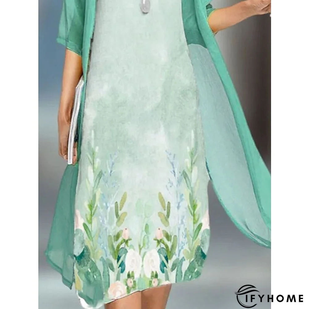 Women's Dress Set Casual Dress Two Piece Dress Outdoor Daily Fashion Casual Print Midi Dress Crew Neck Half Sleeve Leaf Floral Regular Fit Light Green Spring Summer S M L XL XXL | IFYHOME