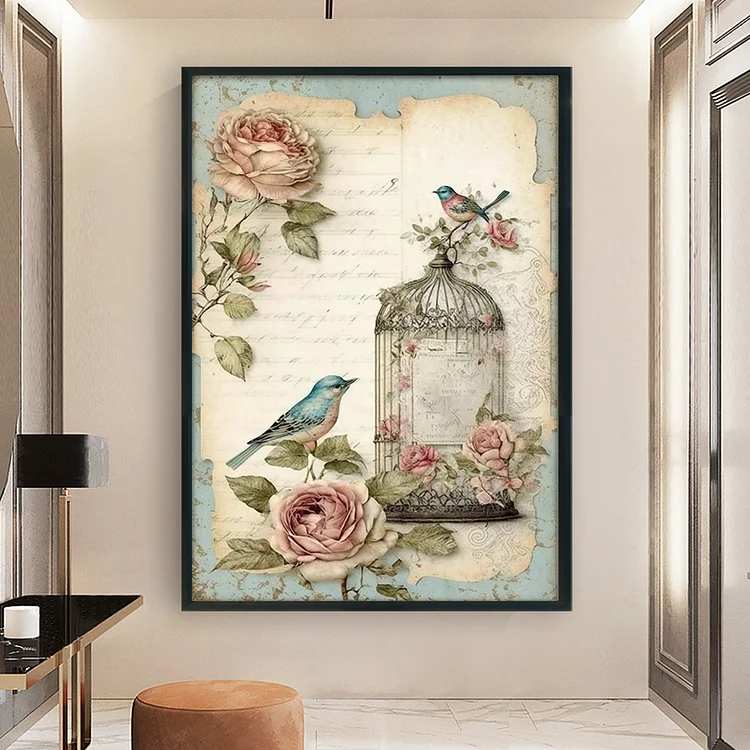 Retro Poster - Bird And Peony Cage 11CT(40*60CM) Stamped Cross Stitch