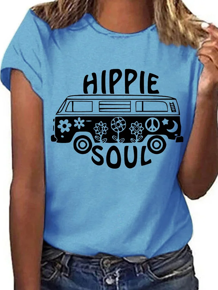 Bestdealfriday Hippie Soul Graphic Round Neck Short Sleeve Loose Tee