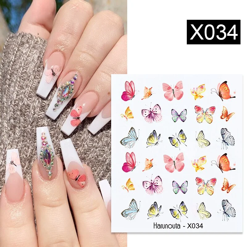 Black White Butterfly 3D Nails Sticker Geometry Decals Flower Gold DIY Decals Designs For Nail Art Manicures Decorations Salon