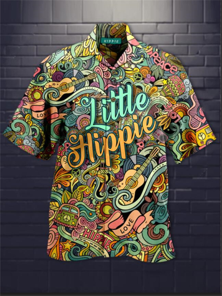 Men's Shirt Summer Hawaiian Shirt Graphic Prints Hippie Bus Turndown Light Yellow Blue-Green Black Light Green Purple Casual Hawaiian Short Sleeve Button-Down Print Clothing Apparel Tropical Fashion