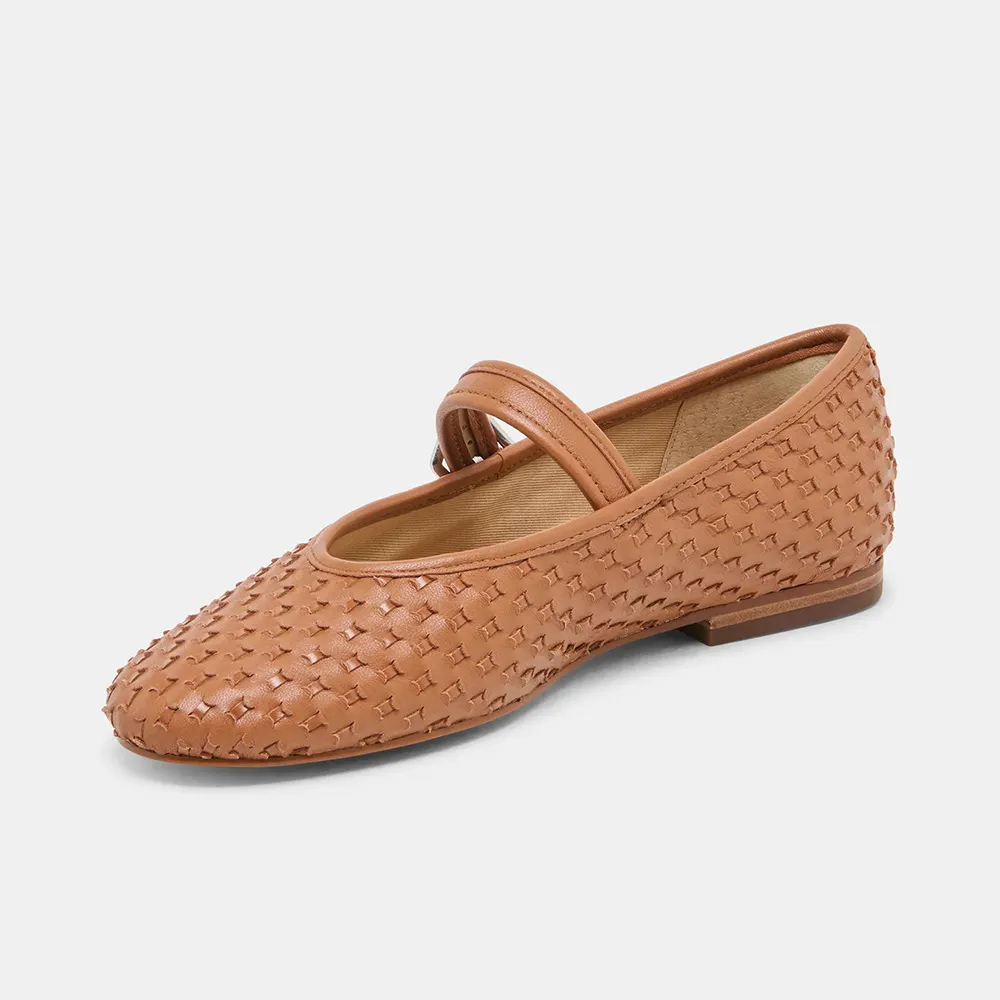 YDN Brown Round Toe Woven Buckle Strap Flat Shoes for Women