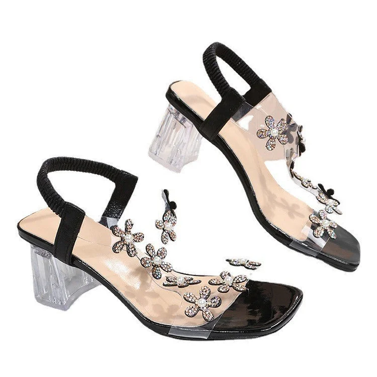 New summer plus size women's shoes casual thick heel sandals flowers solid color high heel women's shoes QueenFunky