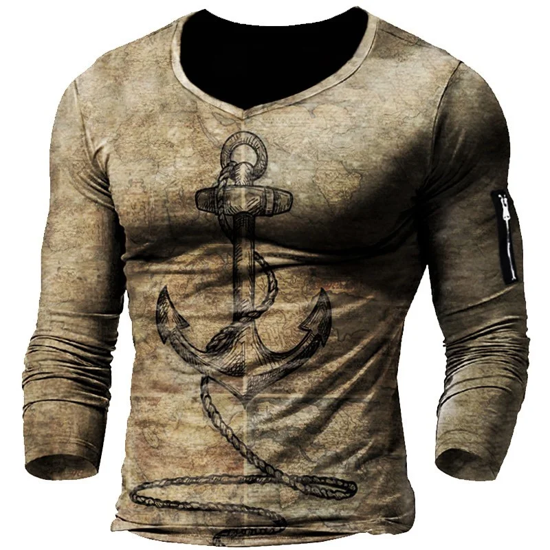 Mens Outdoor Nautical Anchor Print V-Neck T-Shirt / [viawink] /