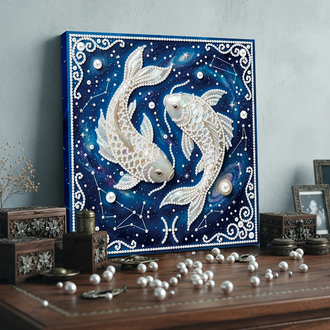 Pisces - DIY Pearl Diamond Art Kit With Frame 25*25cm