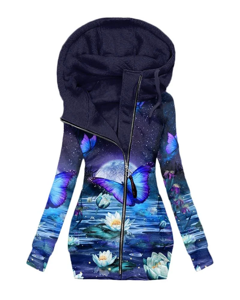 Women's Daily Vintage Print Hoodie-082608