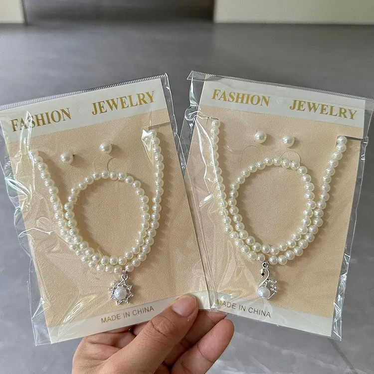 Women's Pearl Jewelry Set Necklace Bracelet and Stud Earrings