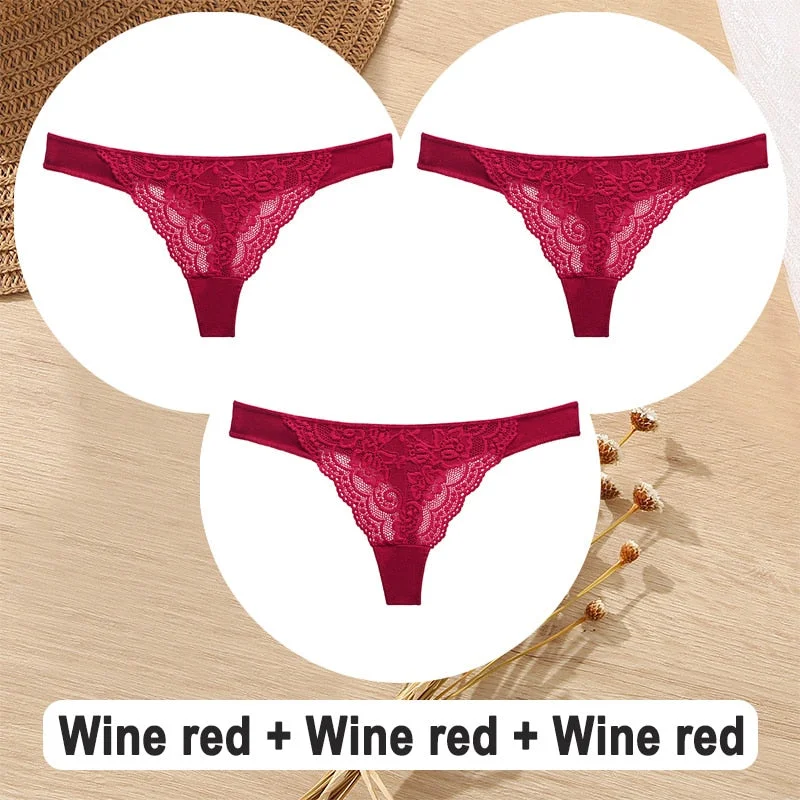 3PCS/Set Cotton G-String Women Panties Lace Underwear Female Lingerie Intimates Underpants Sexy Thong Panties for Girls Pantys