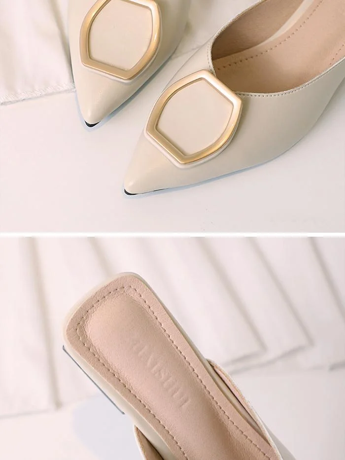 Bag pointed thick heel high heel Muller sandals and slippers