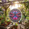 (25cm)DIY Acrylic Jigsaw Puzzle Window Hanging with Hanging Chain DIY Stained Glass Decoration Round Window Puzzle Decor for DIY Craft Project (Jeweled Dragonfly Art)