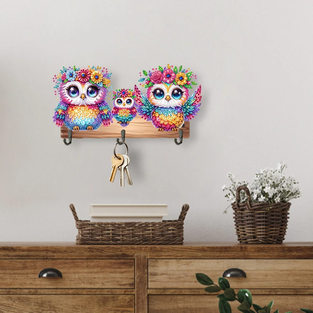 DIY Owls Wooden Diamond Painting Hanging Hooks for Beginners Adults(29*15cm)