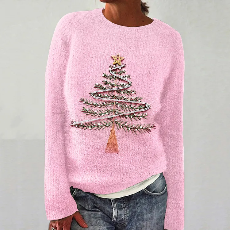 Women's Vintage Christmas Glitter Christmas Tree Knitted Sweater