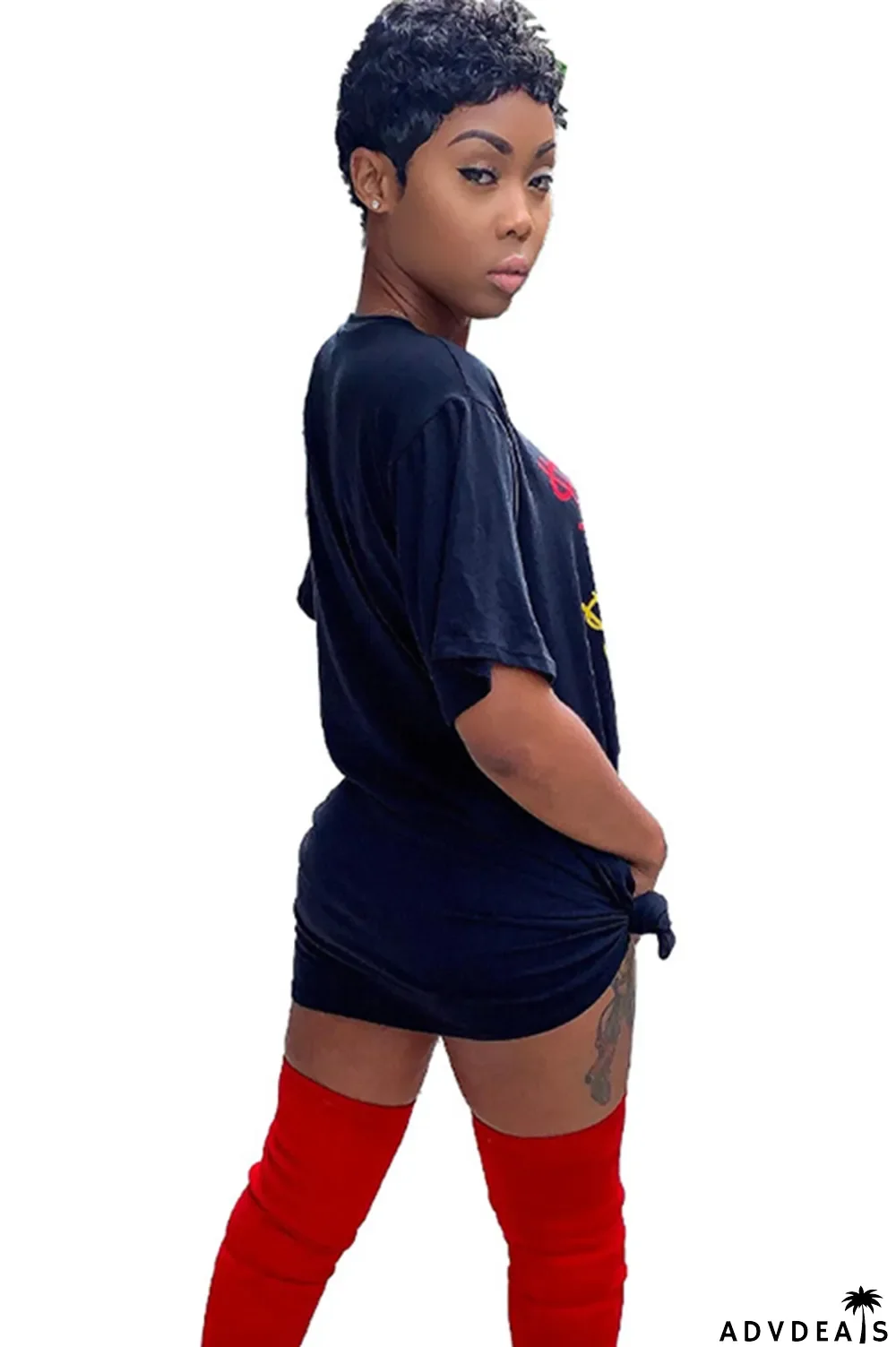 Orange Polyester Sexy Cap Sleeve Short Sleeves O neck Step Skirt Knee-Length Print