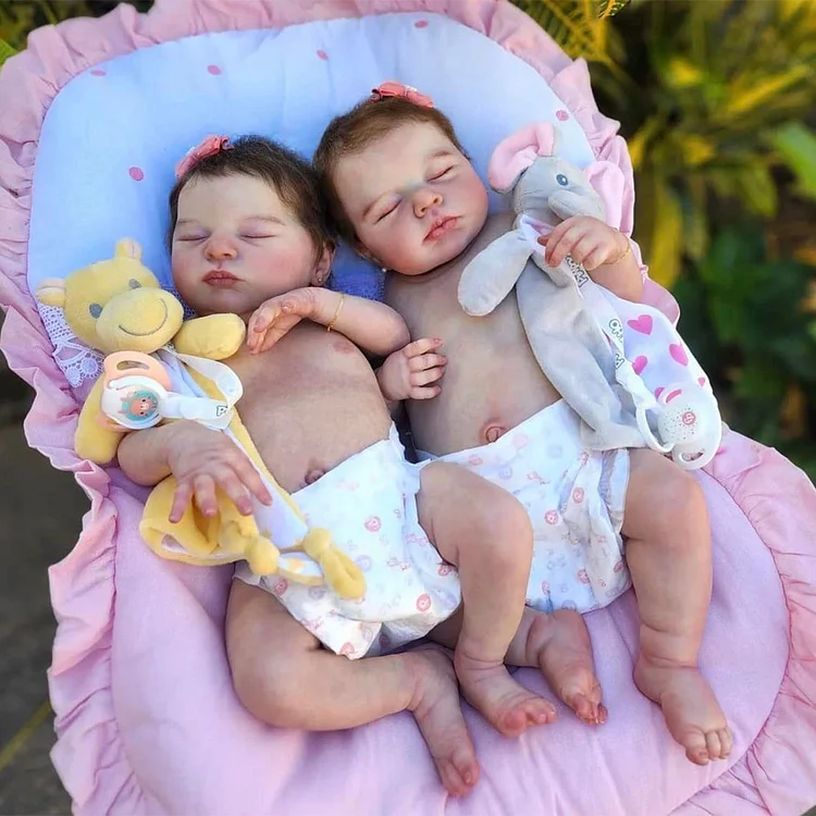 [Heatbeat Coos and Breath] 20" Real Lifelike Twins Girl Sisters Sleeping Reborn Soft Silicone Vinyl Baby Doll Adinde and Elindase：Realistic Reborn Baby Dolls By Rsgdolls®