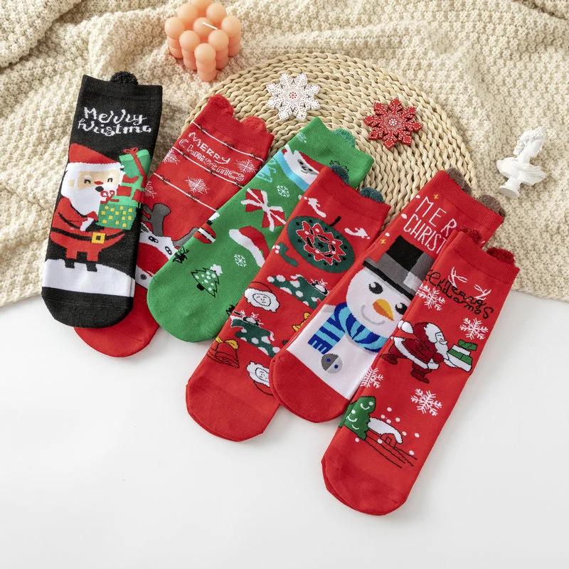 Christmas & New Year Cartoon Cotton Women Socks