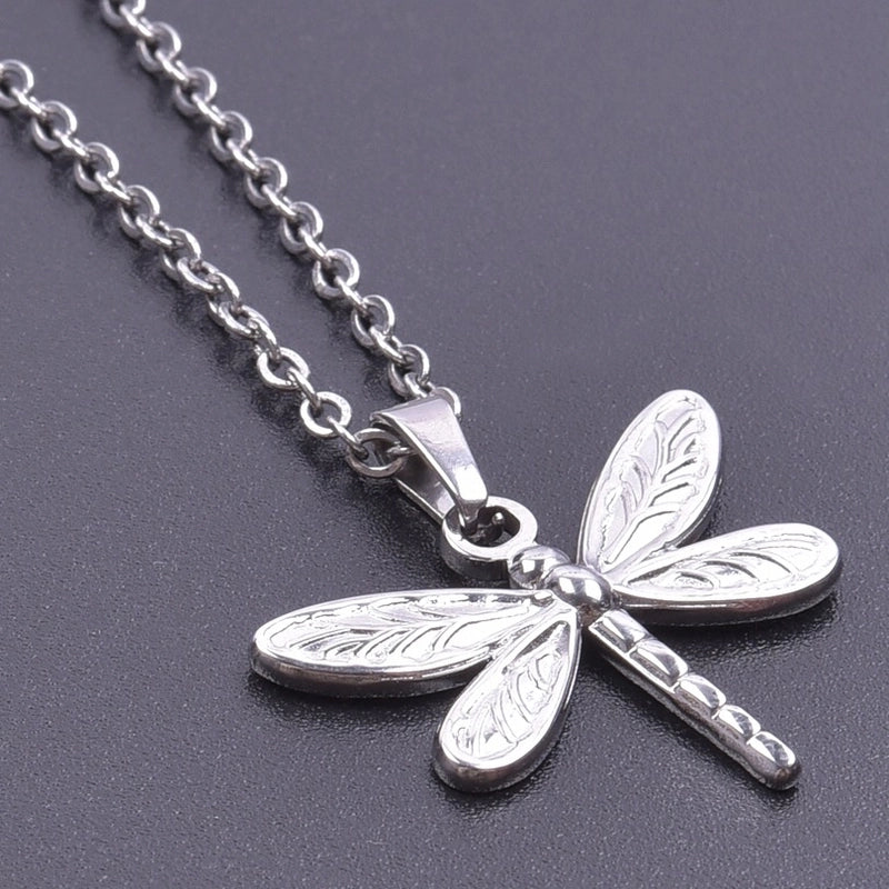3 Pieces Retro French Style Dragonfly 304 Stainless Steel Plating Pendant Necklace