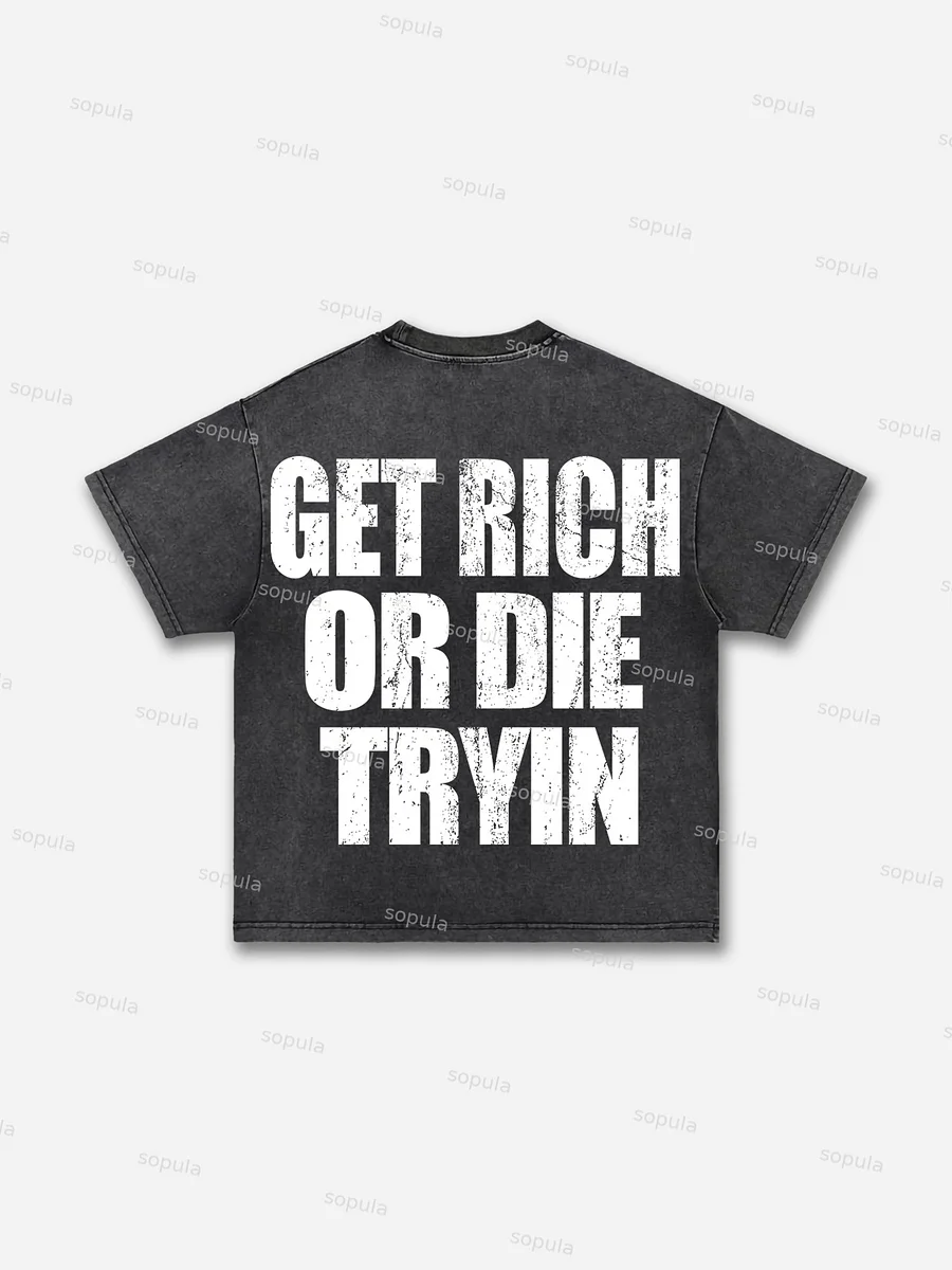 Get Rich Money Portrait Print Acid Wash T-shirt