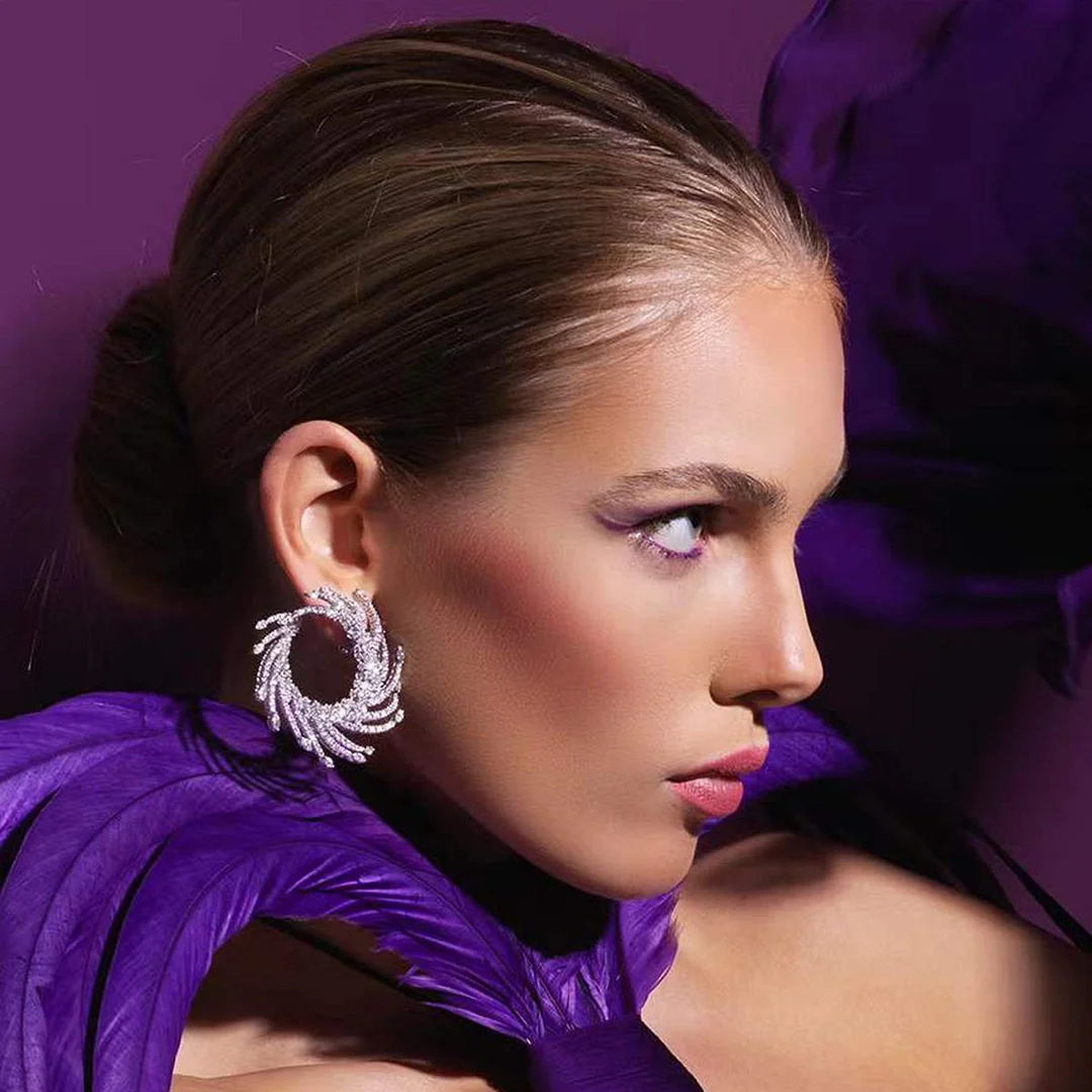 Sparkling Rhinestone Floral Dangle Earrings Dinner  Luxury Jewelry-VESSFUL