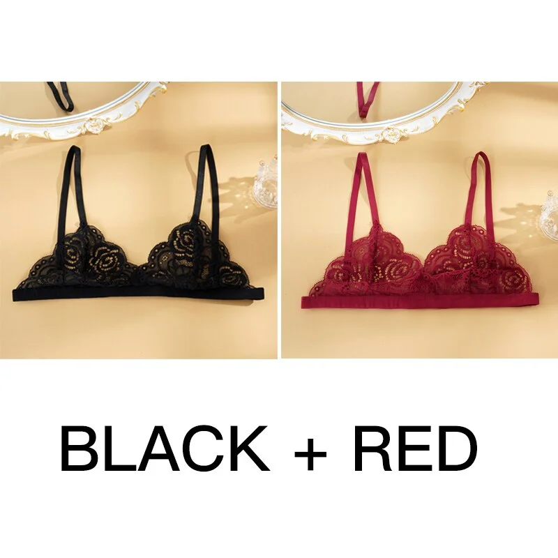 Sexy Woman Bra Floral Lace Bra Wire Free Bralette Female Unlined Breathable Lingerie Ultra-Light Adjustable Brassiere Hot 1/2pcs